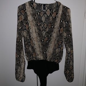 Snake Print Long Sleeve Bodysuit